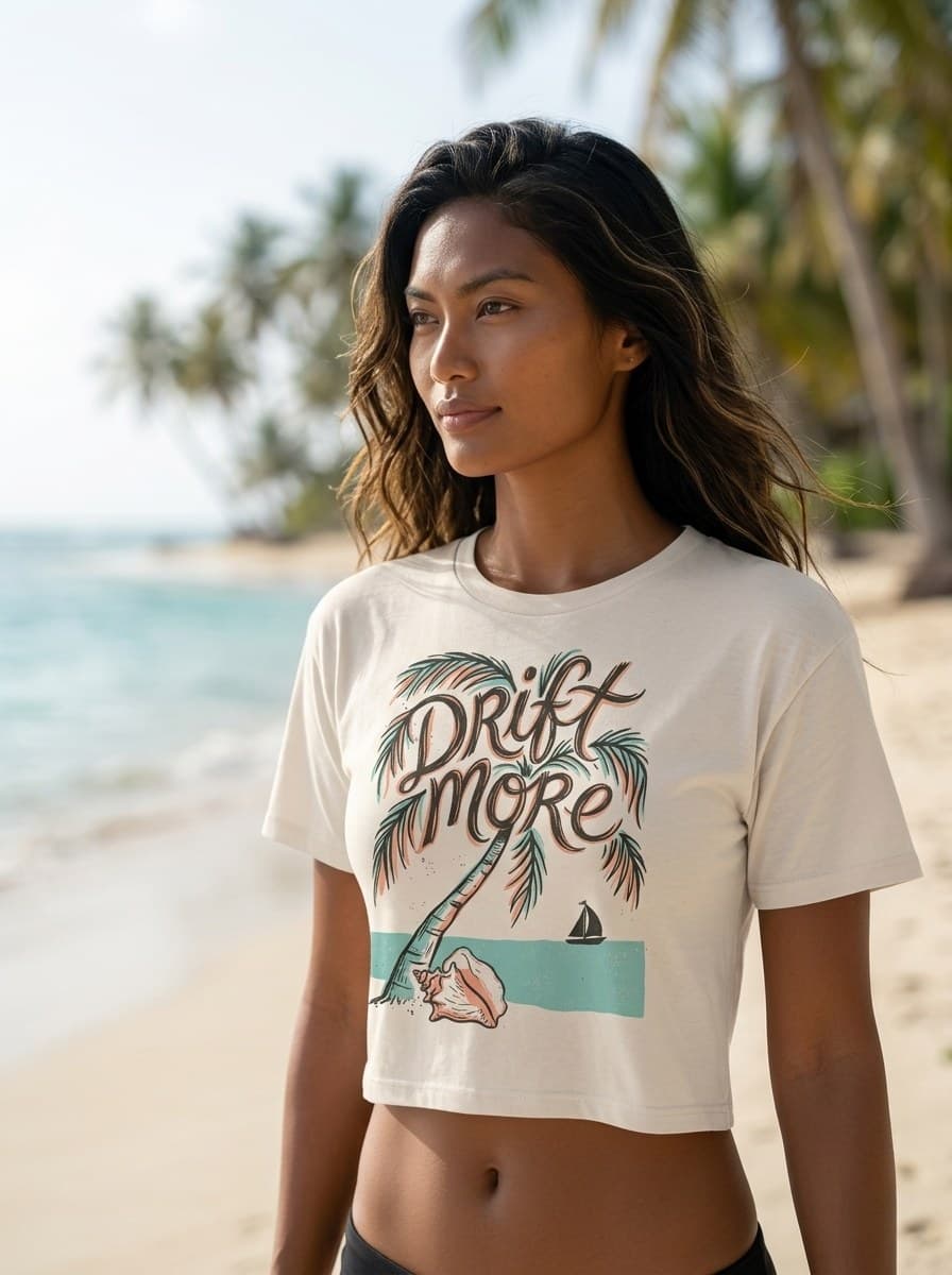 Palm & Conch Crop Tee — worn