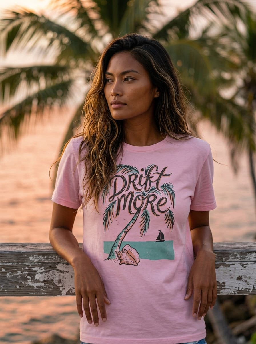 Palm & Conch Relaxed Womens Tee — worn