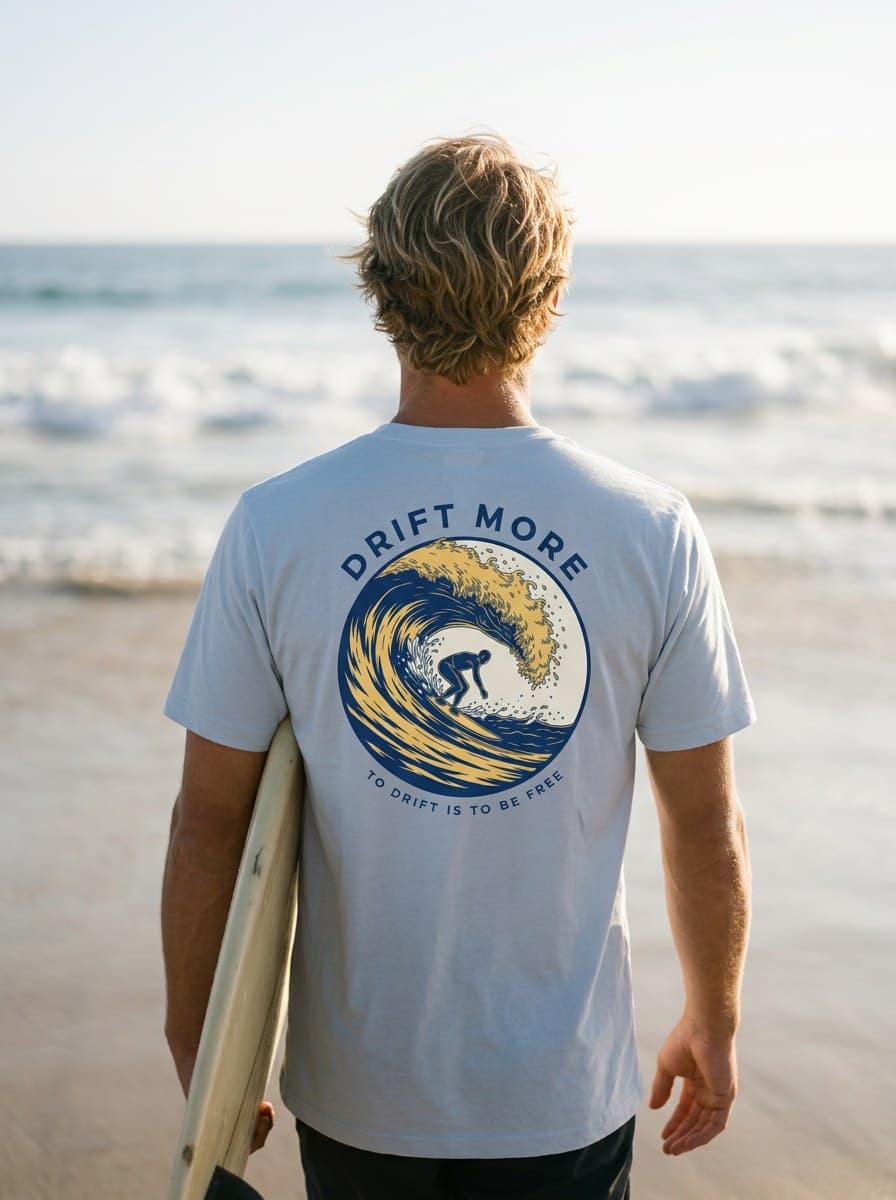 White Surfer Crest Tee — worn
