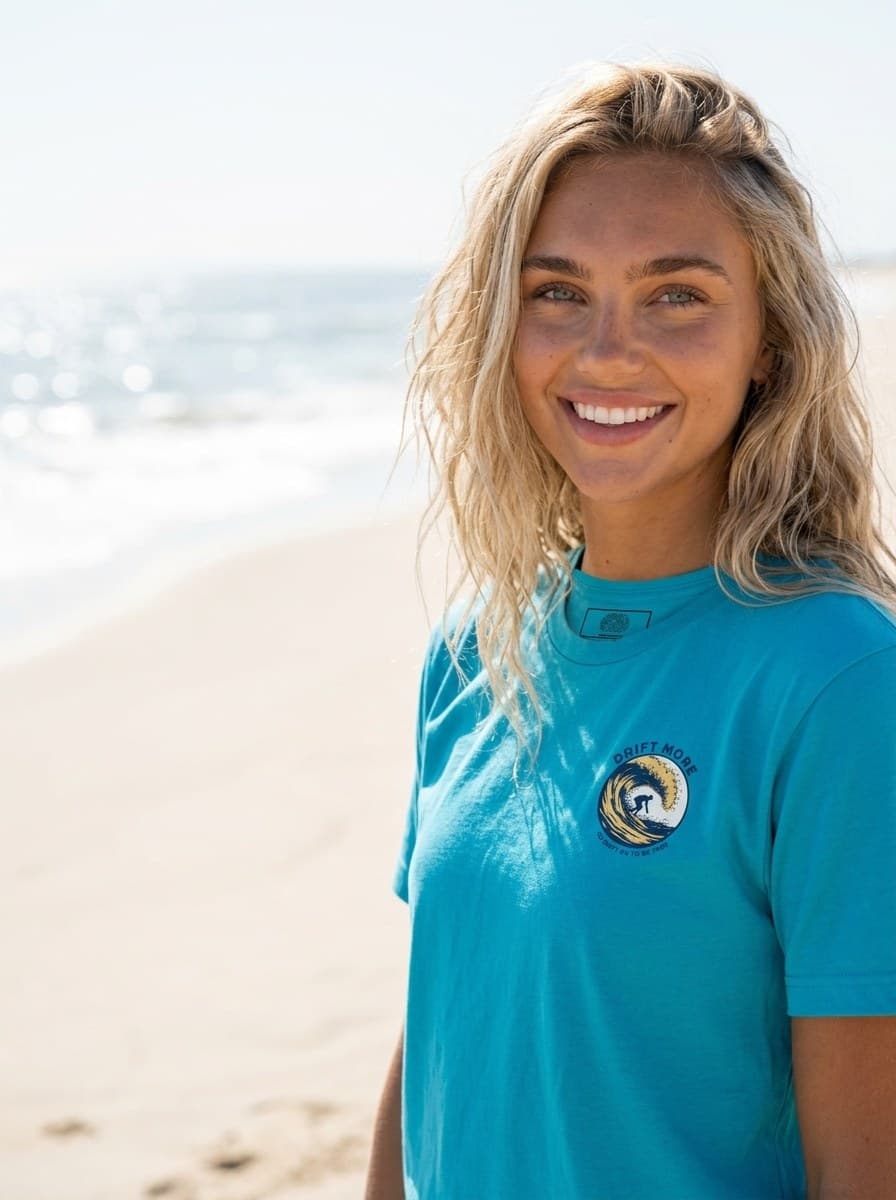 White Surfer Crest Tee — worn