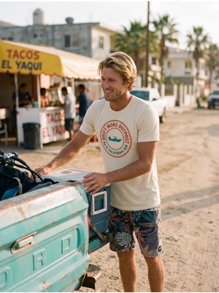 Outpost Tee — Baja — worn
